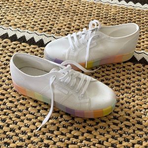 Superga white rainbow platform sole sneakers